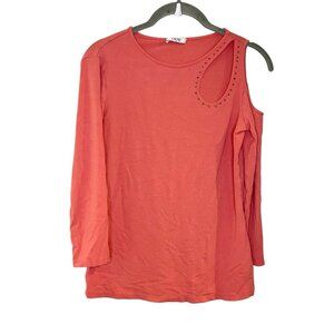 Cache Top Pink S Cut Out Cold Shoulder‎ Tee Rhinestone Barbie Tight Fit Stretch